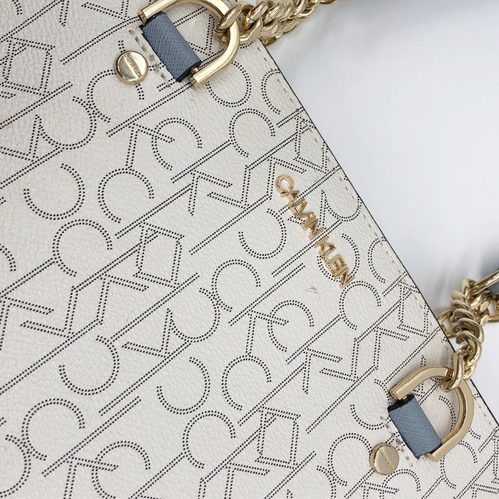 Calvin Klein monogram cream and pale blue Twilight tote purse handbag - Picture 8 of 14